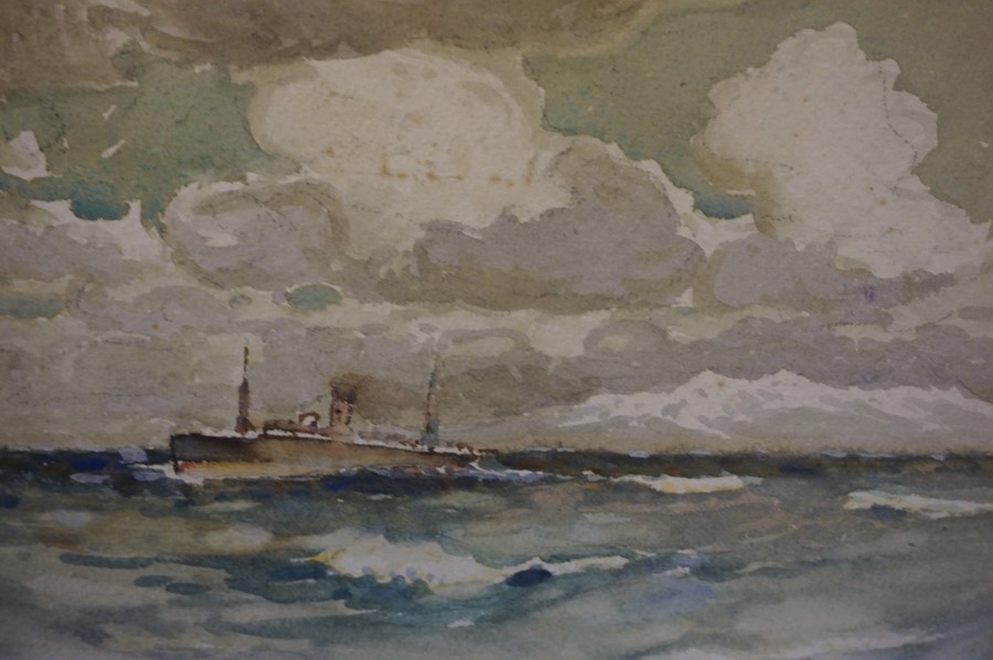 Frank Henry Mason R.B.A (1876-1965) "Sea Scene with Boats" Watercolour, old label to verso