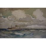 Frank Henry Mason R.B.A (1876-1965) "Sea Scene with Boats" Watercolour, old label to verso