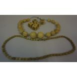 String of Whalebone Beads, also with a string of African tribal ivory beads, pre 1947, and five