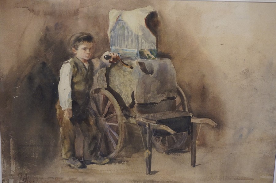 John Blair "Boy with Chestnut Cart" Watercolour, signed lower left, 32.5cm x 47cm, later mounted and