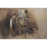 John Blair "Boy with Chestnut Cart" Watercolour, signed lower left, 32.5cm x 47cm, later mounted and