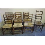 Seven Assorted Woven Rush Seated Chairs, circa 19th century, (7)
