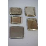 Three Silver Cigarette Cases, also with a silver drinking cup from a hip flask, and a white metal