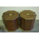 Pair of George III Style Mahogany Octagonal Wine Coolers, Having a hinged top and brass mounts, (2)