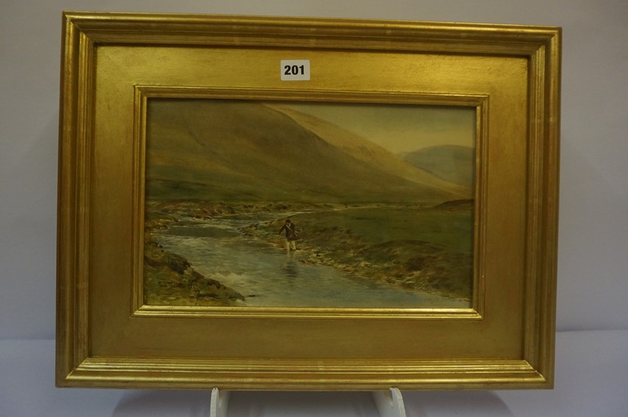 Tom Scott R.S.A (Scottish 1850-1934) "Fisherman on Ettrick Water at Ettrickead near Selkirk" - Image 2 of 4