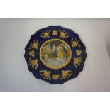Royal Limoges Cobalt Blue Plate, Decorated with a pictorial image to the centre, also with a black