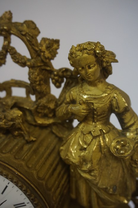 French Gilded Figural Mantel Clock, circa 19th century, Decorated with ormolu mounts, raised on an - Image 4 of 6