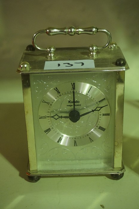 Mixed Lot of Clocks, to include a French 8 day carriage clock, Swiss made 8 day mantel clock, desk - Image 6 of 6