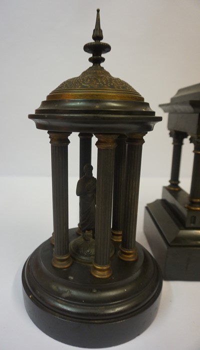 Victorian Black Slate Clock Garniture, Comprising of a large clock with pair of Corinthian - Image 4 of 8