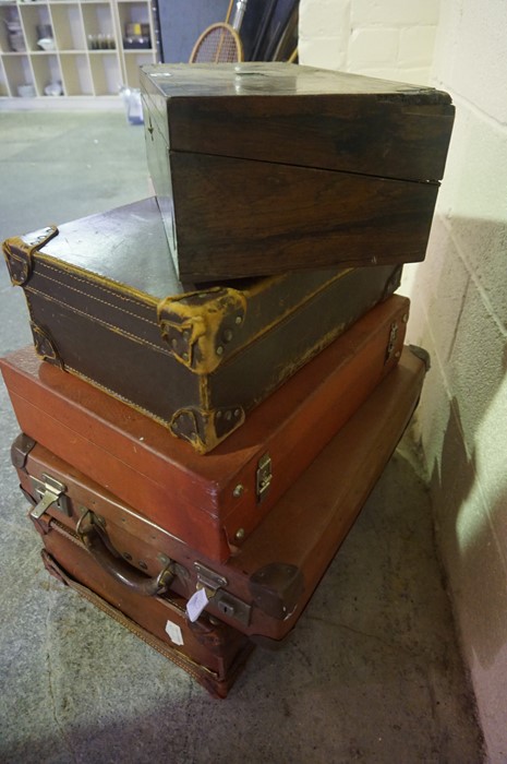 Victorian Writing Slope, also with four Vintage travel cases, (5) - Image 4 of 5