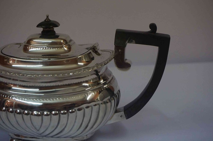 Silver Teapot, Hallmarks for Birmingham, Monogrammed, Having gadrooned decoration, raised on four - Image 2 of 6