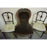 Victorian Mahogany Framed Spoon Back Chair, also with a pair of parlour chairs, (3)