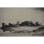 "Castle Urquhart Loch Ness" Signed Etching, signed lower right,