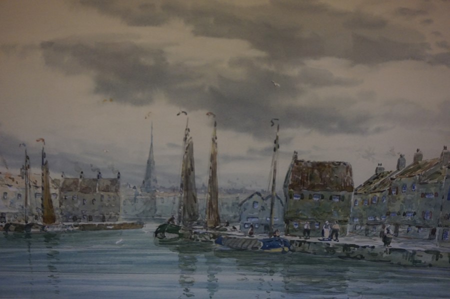 John Hamilton Glass SSA (Scottish 1820-1885) "Scottish Harbour" Watercolour, signed with letters SSA