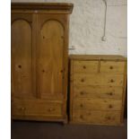 Pine Wardrobe, Having two doors, also with a pine two over four chest of drawers, (2)Condition