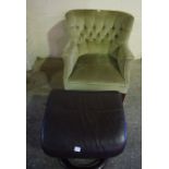 Velour Upholstered Armchair, also with a leather footstool, (2)