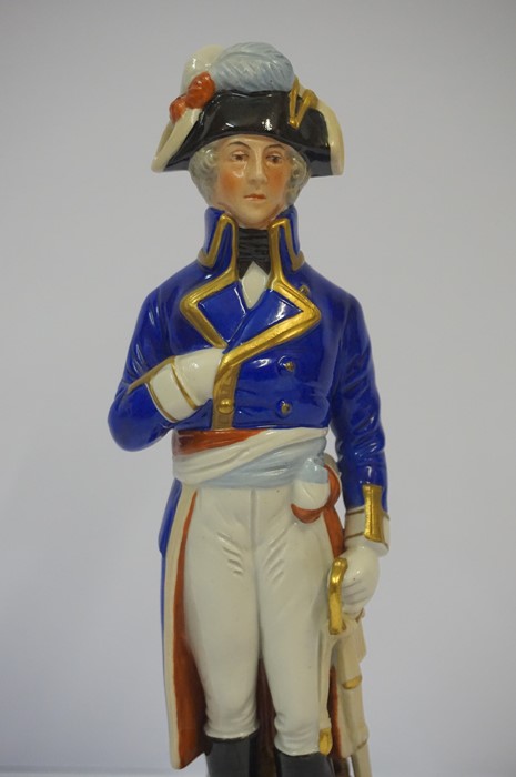 Sitzendorf Porcelain Figure of General Kellermann, Raised on a fixed gilded plinth, stamped and - Image 3 of 6