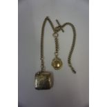 Victorian Silver Vesta Case, Attached to a silver Albert chain, with silver fob, (3)