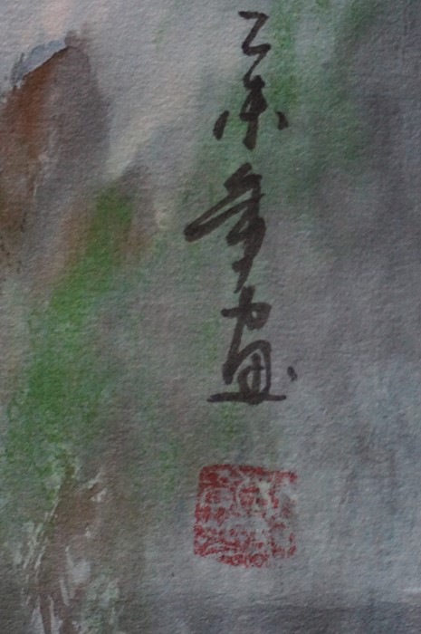 Two Chinese Scroll Watercolours, signed, also with a Chinese picture on rice paper, signed, (3) - Image 15 of 18