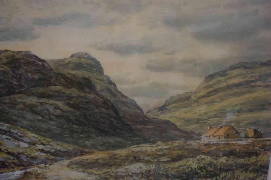 John Hamilton Glass SSA (Scottish 1820-1885) "Scottish But and Ben with Hills in the Backdrop"