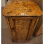 Victorian Burr Walnut Pot Cupboard, Having a cupboard door enclosing a shelved interior,