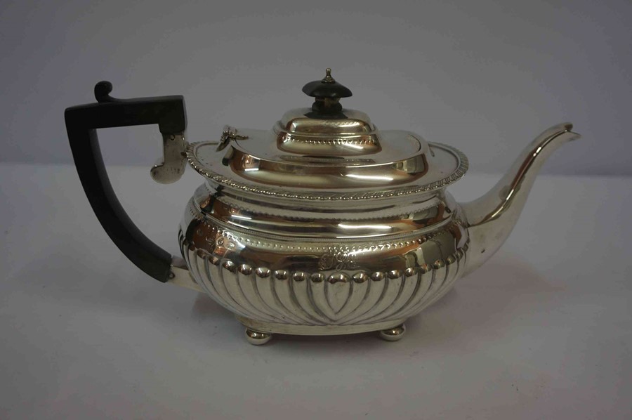 Silver Teapot, Hallmarks for Birmingham, Monogrammed, Having gadrooned decoration, raised on four - Image 4 of 6