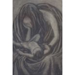 "Mother with Child" Mid century Charcoal, initialled EB and dated 64 to top right, 25cm x 17cm,
