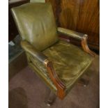 Swivel Desk Chair, Upholstered in green hide,