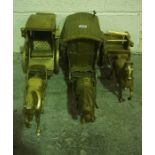 Three Reproduction Brass Horse and Carriage Groups, (3)
