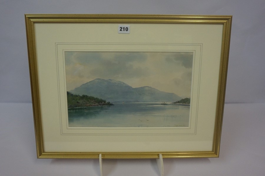 Frank Watson Wood (Scottish 1862-1953) "Scottish Loch Scene with Boats" Watercolour, signed and - Image 2 of 3