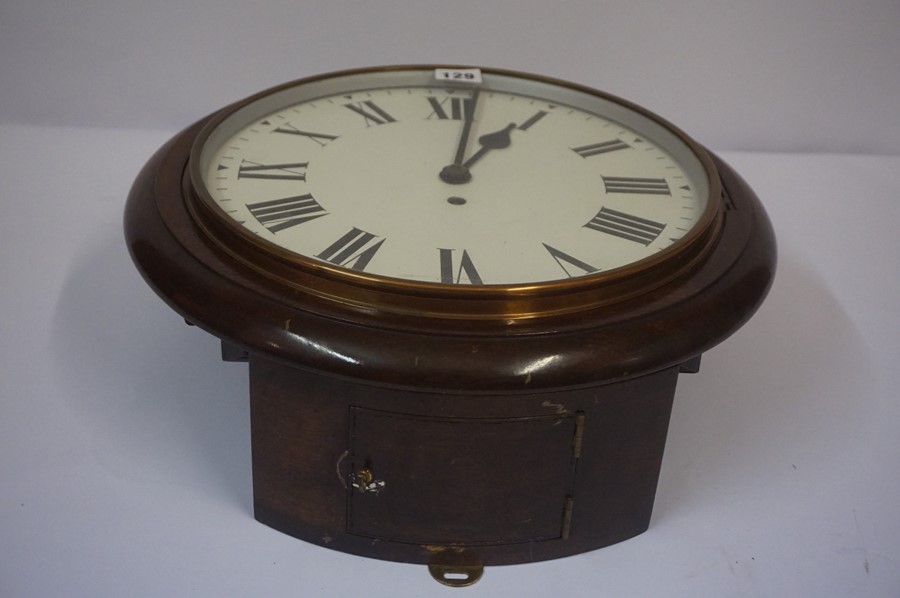 Railway Circular Wall Clock, circa early 20th century, Having a fusee movement, with pendulum and - Image 4 of 4