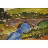 John McNairn (Scottish 1910-2009) "Bridge with Landscape to Background" Watercolour