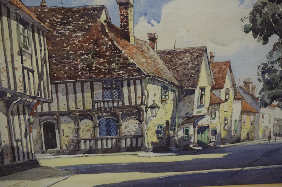 British School "English Village Scene" Watercolour, signed Lovenham? also with a picture of birds of