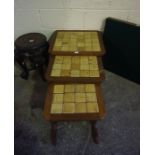 Elephant Ebonised Plant Table, also with a Vintage folding card table, and nest of three tables, (