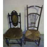 Victorian Papier Mache Chair, also with a woven rush seated chair, (2)
