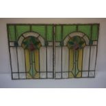 Pair of Art Nouveau Style Stained Colour Glass Panels, (2)