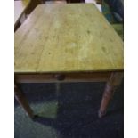 Antique Pine Farmhouse Kitchen Table, Having a drawer to end,