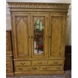 Light Wood Wardrobe, with pair of matching bedside cabinets, possible made from pine, (3)