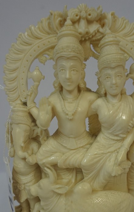 Indian Carved Ivory Figure Group, Pre 1947, Modelled as the marriage group of Parvati and Shiva, - Image 2 of 2