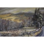 Melville Brotherston "Winter road Peebleshire" Chalk, Pastel on Paper, signed