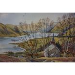 TJ Bertram (Scottish Contemporary) "St Mary,s Loch and Cappercleuch Kirk, Selkirkshire" Watercolour,