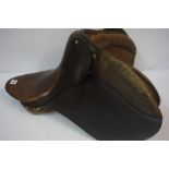 Brown Leather Pony Saddle by Falcon, 7 inches D to D, overall 15 inches
