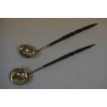 Two George III Style Silver Toddy Ladles, Both having whalebone handles, (2)