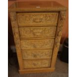 Jacobean Revival Oak Chest of Drawers, Decorated with lion masks to the five drawers,