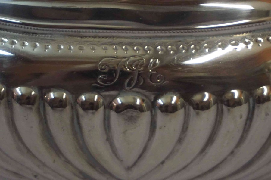 Silver Teapot, Hallmarks for Birmingham, Monogrammed, Having gadrooned decoration, raised on four - Image 6 of 6