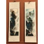 Two Chinese Scroll Watercolours, signed, also with a Chinese picture on rice paper, signed, (3)