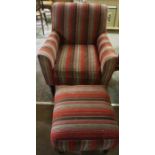 Upholstered Armchair, with matching stool, (2)