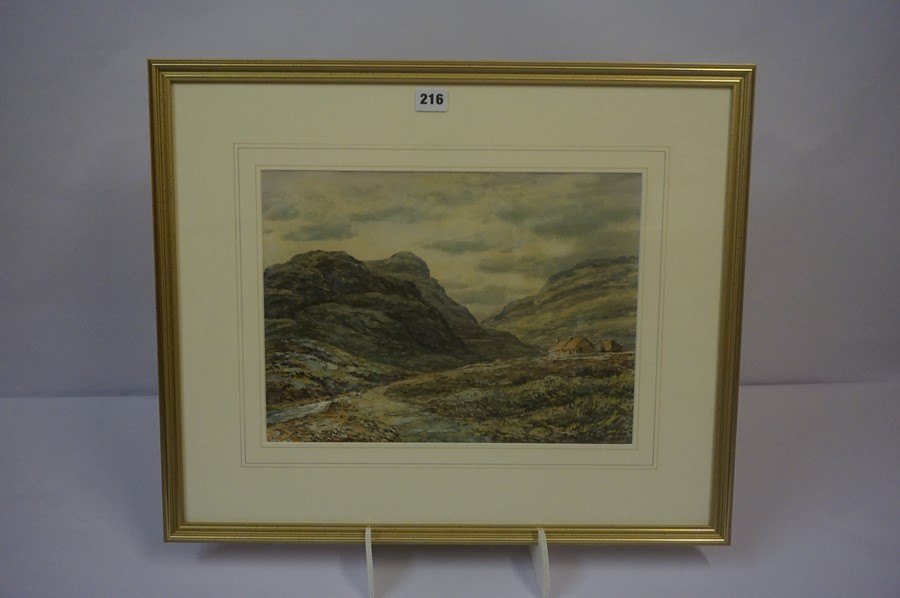 John Hamilton Glass SSA (Scottish 1820-1885) "Scottish But and Ben with Hills in the Backdrop" - Image 2 of 3