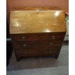 Mahogany Writing Bureau, circa 19th century, Having a fall front enclosing fitted drawers and pigeon