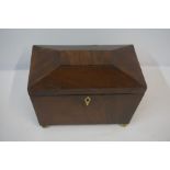 Regency Style Mahogany Sarcophagus Tea Caddy, circa 19th century, Lacking internal covers